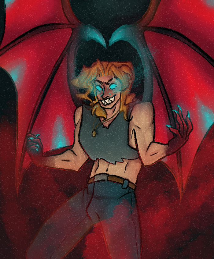 Some fanart of Billy Hargrove as a winged demon